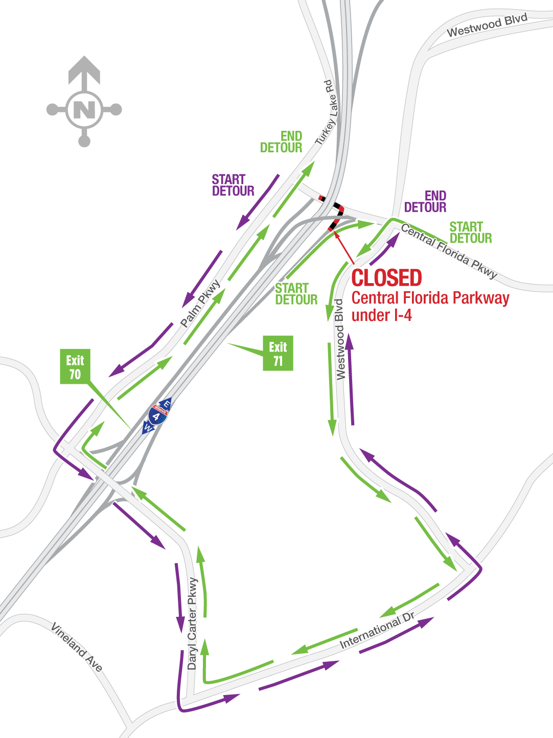 Overnight Closures of Central Florida Parkway Under I-4 February 1-5